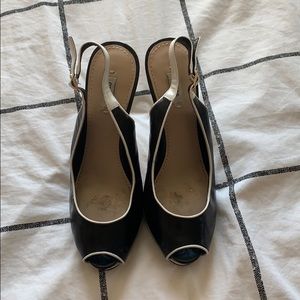 Guess black and white sling back heels